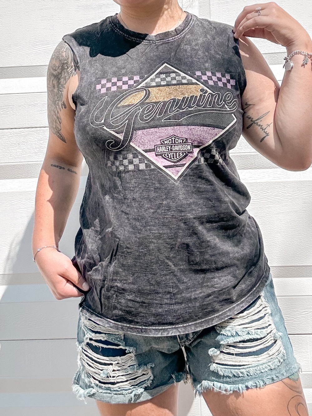 Harley-Davidson Women's Black Acid Wash Vintage Muscle Tee